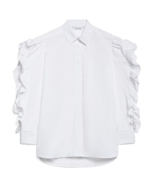 Max Mara White Pleiadi Buttoned Ruffle-Sleeved Shirt