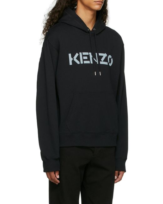 KENZO Blue Logo Print Hooded Sweatshirt for men