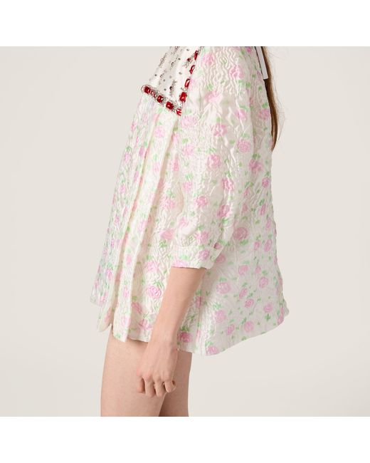 Miu Miu White Cloqué Mini-Dress With Crystals