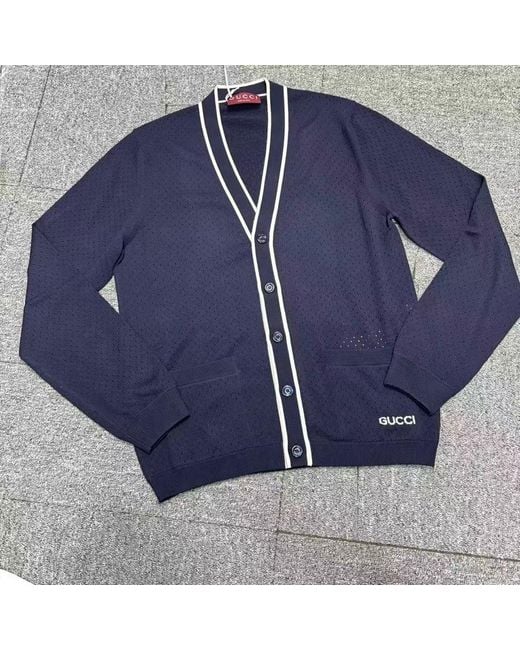 Gucci Blue Long-Sleeved Knitted Cardigan for men