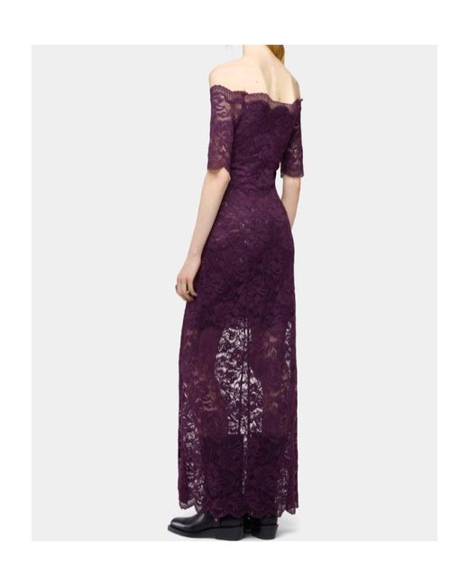 Rabanne Purple Rabanne Short Sleeve Lace Maxi Dress