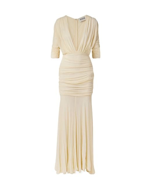 TOVE Natural Devi Draped Gathered Jersey Maxi Dress