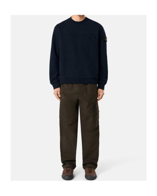 Stone Island Blue Logo-Patch Pocket Sweatshirt for men