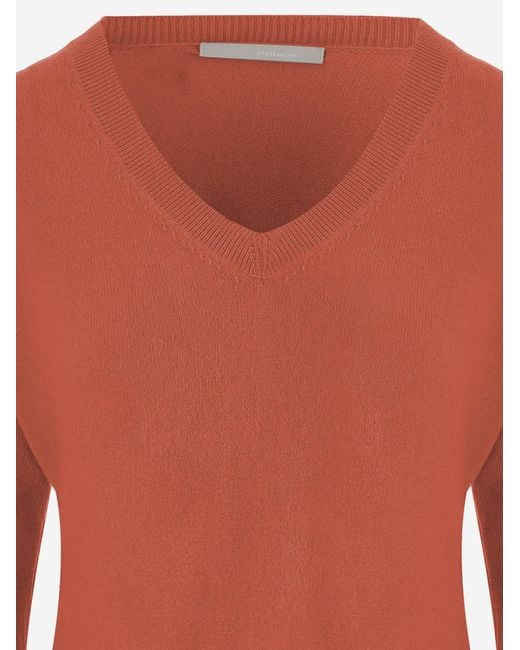 Allude Orange Ribbed V-Neck Knitted Sweater