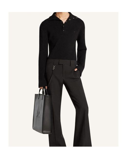 Courreges Black Ribbed-Knit Polo Sweater for men