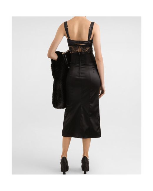 Dolce & Gabbana Black Belt Detailed Satin Calf-Length Skirt