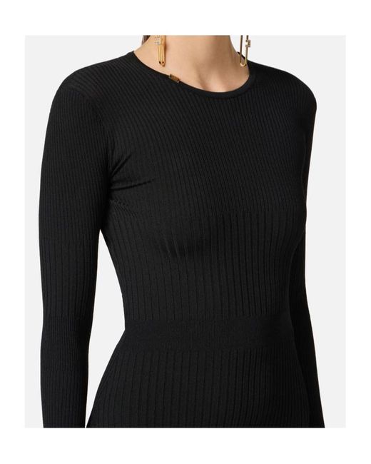 Elisabetta Franchi Black Ribbed-Knit Midi Dress