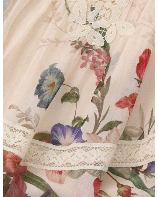 Zimmermann Pink Floral Lace-Trim Mini Dress