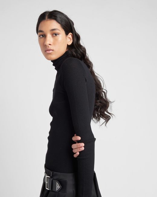 Prada Black Superfine Wool Turtleneck Sweater