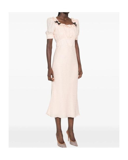 Alessandra Rich Pink Ruffled Silk-Jacquard Midi Dress