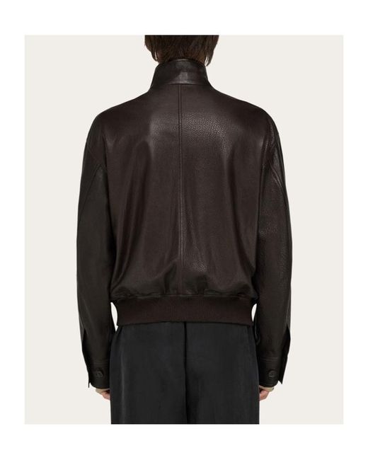 Ferragamo Black Ferragamo Eyewear High Neck Leather Jacket for men