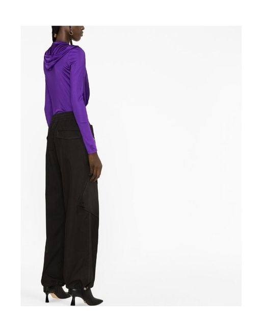Versace Purple Cowl-Neck Detail Long Sleeve Bodysuit