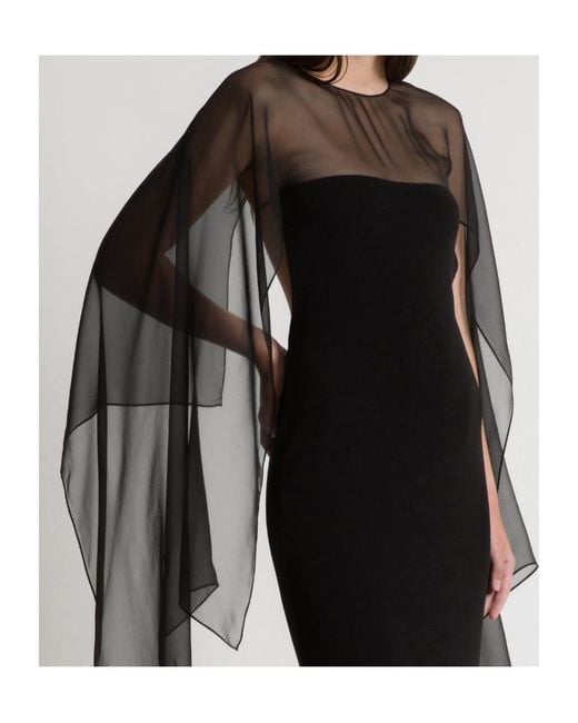 Alberta Ferretti Black Long Dress With Sheer Chiffon Sleeves
