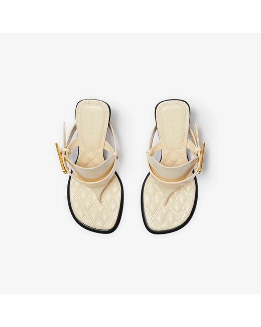 Burberry White Bay Equestrian Knight Thong Strap Sandals