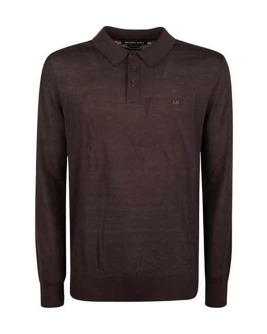 Michael Kors Brown Core Merino Long Sleeve Polo Shirt for men