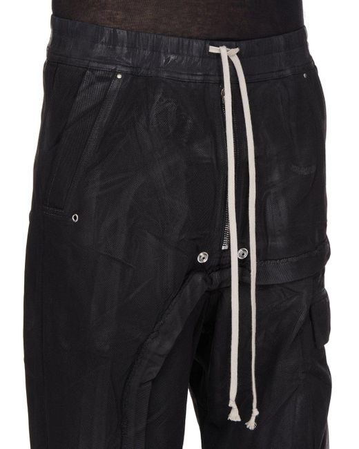 Rick Owens Black Hollywood Imbalanced Double Cargo Jumbo Belas Denim Cargo Pants for men