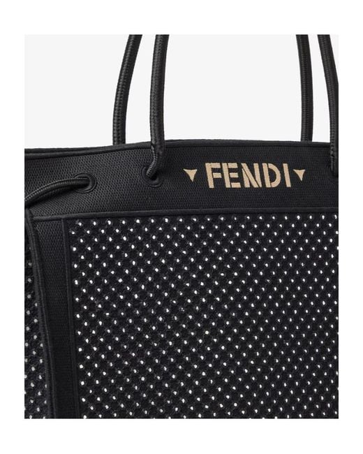 Fendi Black Magic Shopper Large Embroidered Fabric Shopper With Mirrors