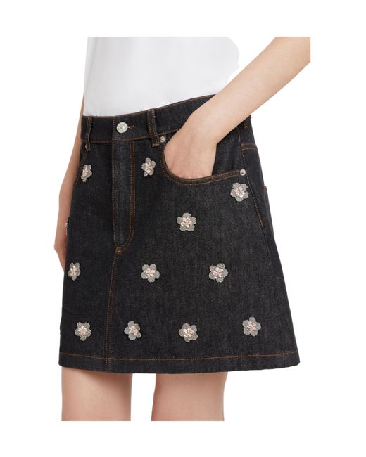 Marni Black Daisy Appliqué Denim Skirt