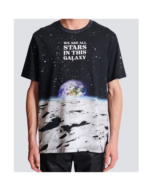 Balmain Black Earth Stars Print T-Shirt for men