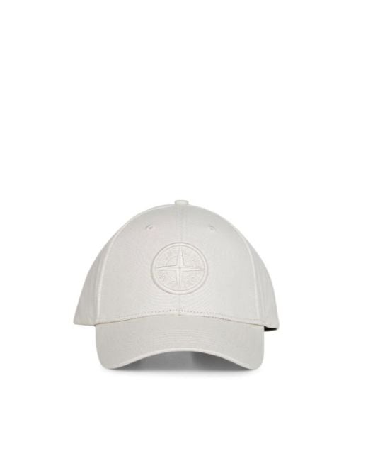 Stone Island White Compass Logo Baseball Hat for men