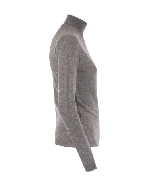Fabiana Filippi Gray High-Necked Wool Sweater With Sequins