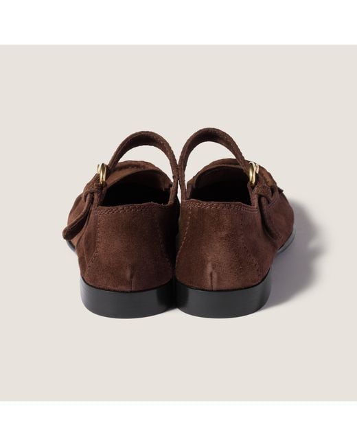 Miu Miu Brown Suede Loafers With Buckle