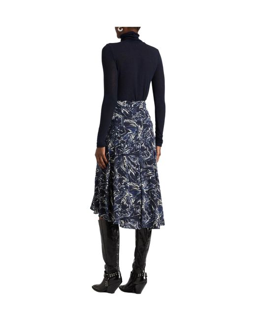 Isabel Marant Blue Solid-Colored Satin Midi Skirt