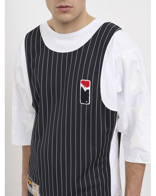 PDF CHANNEL Black Pdf Pinstripe Layered Logo T-Shirt for men