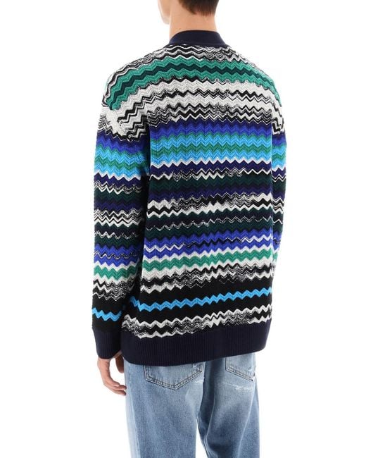 Missoni Blue Zig Zag Wool Cardigan for men