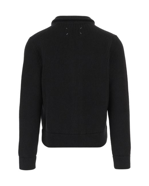 Maison Margiela Black Zipped Long Sleeved Cardigan for men