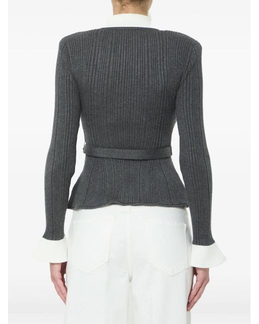 Self-Portrait Black Ribbed-Knit Cardigan With A Cinched Waist