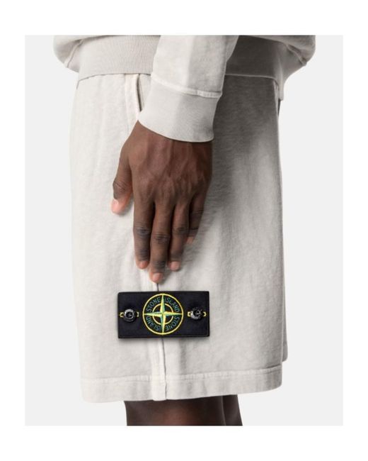 Stone Island White Logo Patch Elasticated Waistband Shorts for men