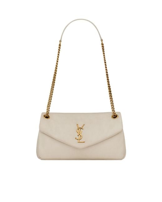Saint Laurent White Calypso Logo Plaque Shoulder Bag