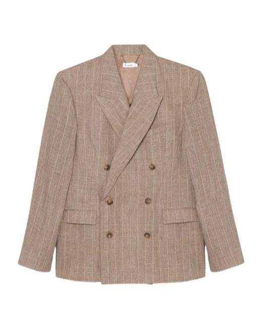 Jonathan Simkhai Brown Striped Double-Breasted Suit Jacket for men