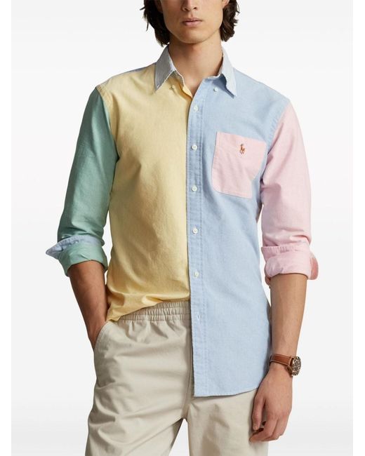 Polo Ralph Lauren Blue Oxford Colour-Block Long-Sleeved Shirt for men