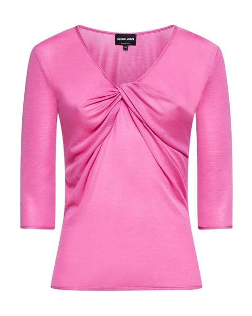 Giorgio Armani Pink V-Neck Jersey Jumper