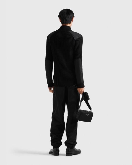 Prada Black Wool And Cashmere Cardigan With Re-Nylon Details for men