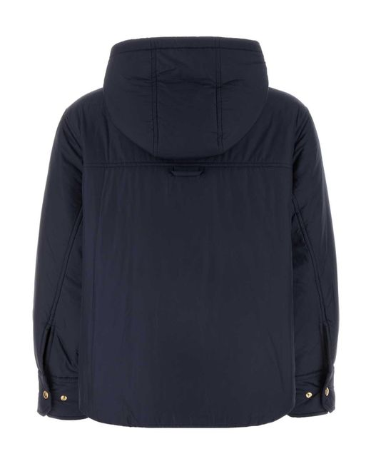 Thom Browne Blue Hooded Curved Hem Down Overshirt