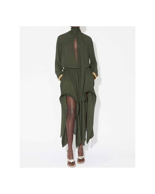 Alaïa Green Alaïa Georgette Ruffle Pants