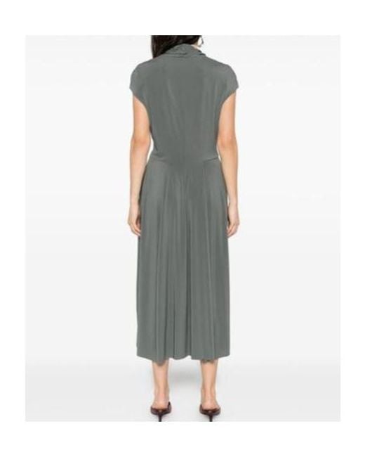 Alberta Ferretti Gray V-Neck Pleat-Detail Dress
