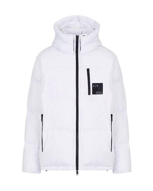 ARMANI EXCHANGE White Hooded Down Jacket for men