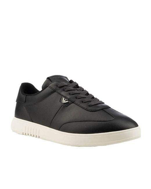 Emporio Armani Black Logo-Plaque Leather Sneakers for men