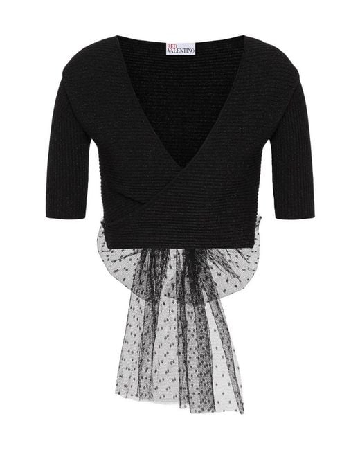 RED Valentino Black Fine Dot Mesh Tulle Sweater