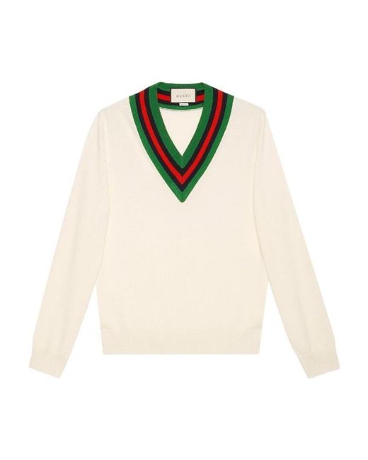 Gucci White V-Neck Knit Jumper for men