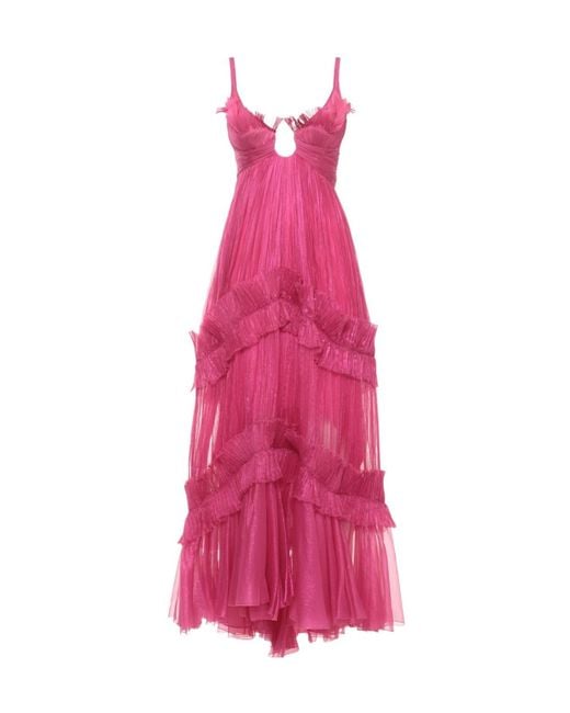 Maria Lucia Hohan Pink Ruffled Pleated Maxi Dress