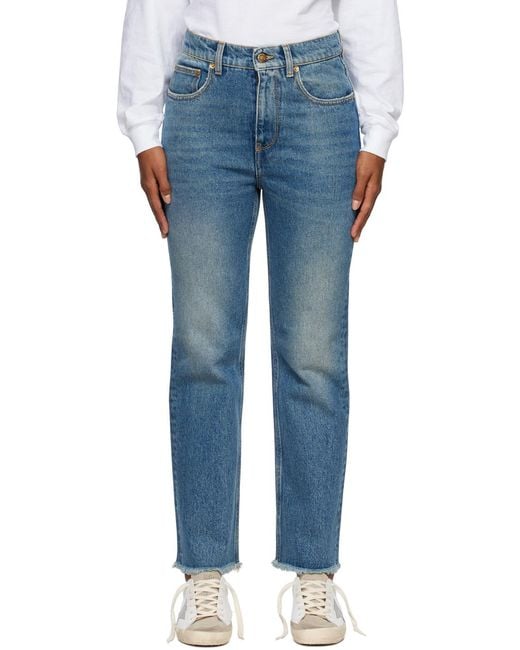 Golden Goose Deluxe Brand Blue Logo Patch Cropped Jeans