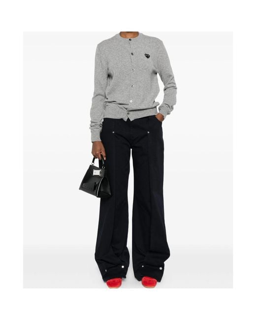 COMME DES GARÇONS PLAY Gray Comme Des Garçons Play Logo Patch Crewneck Cardigan for men