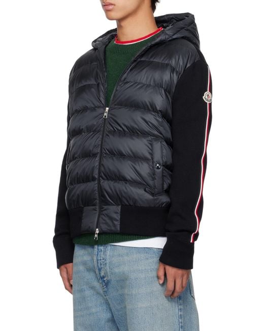 Moncler Blue Knitted Zip-Up Padded Hoodie for men