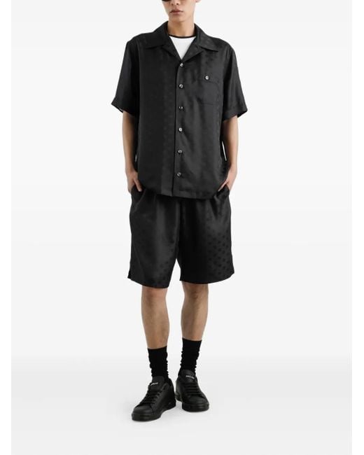 Dolce & Gabbana Black Monogram Elastic Waist Shorts for men