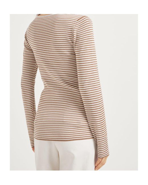 Brunello Cucinelli Natural Sparkling Striped Lightweight Jumper